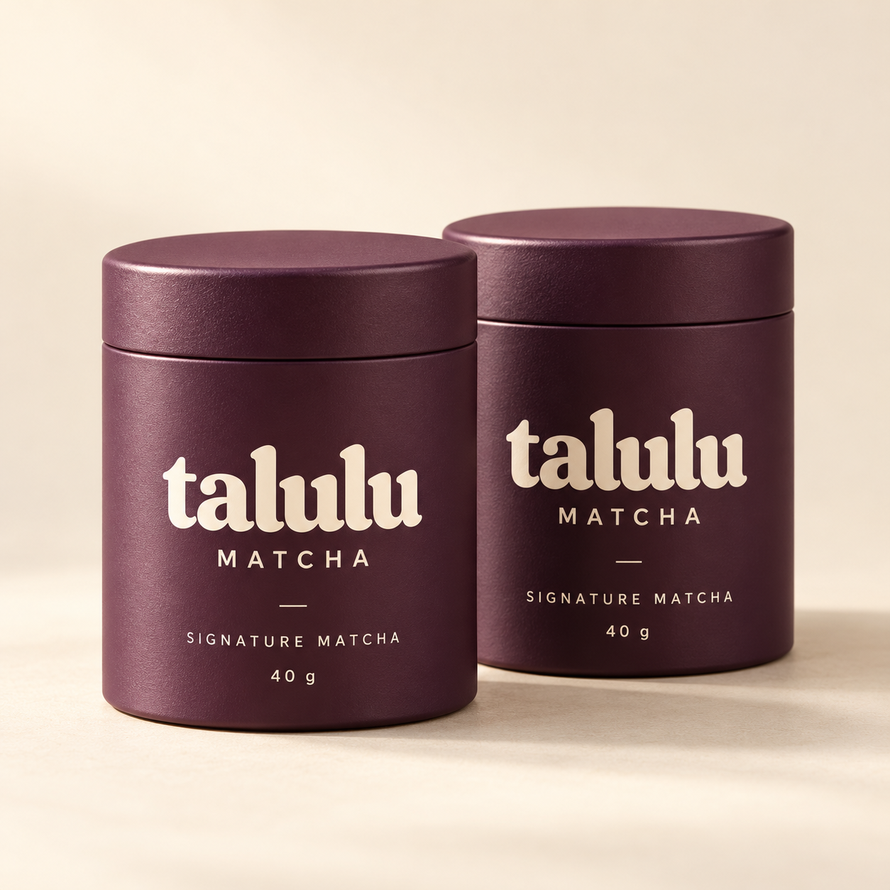 Two plum Talulu Signature Matcha tins