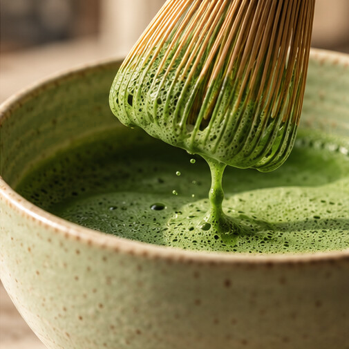 Whisking matcha to a fine foam